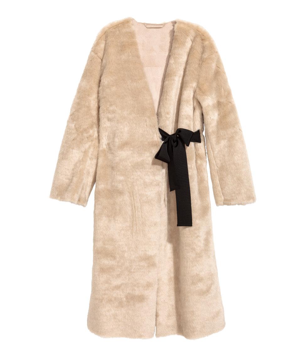 H&M Faux Fur Coat in Beige (Natural) - Lyst
