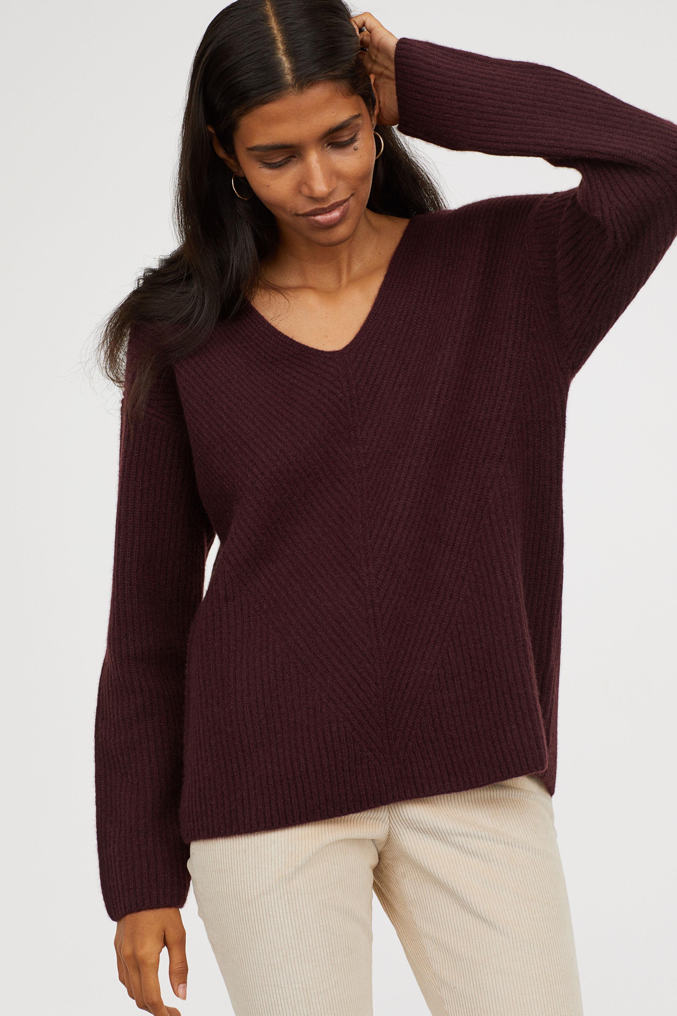H&M V-neck Cashmere Sweater in Burgundy (Purple) - Lyst