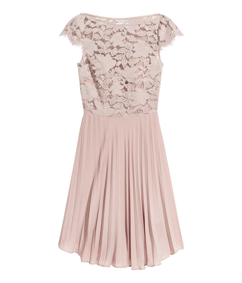 H&M Lace Pleated Dress in Powder Pink (Pink) - Lyst