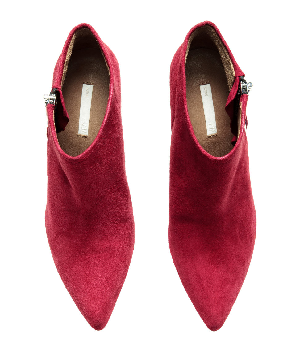 H&amp;m Suede Ankle Boots in Red Lyst