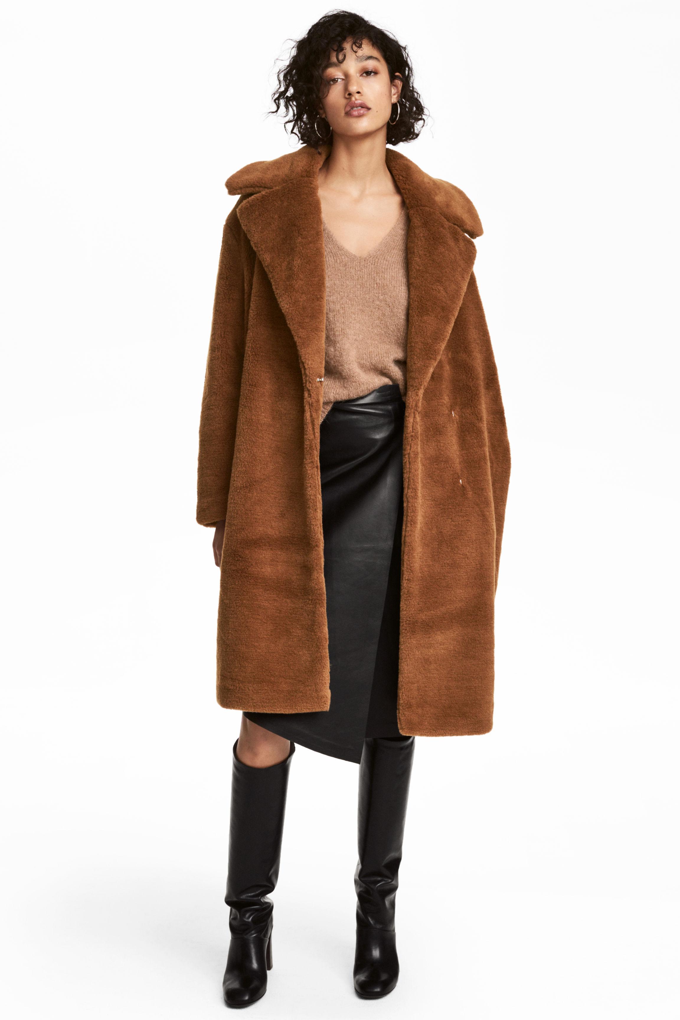 H&M Faux Fur Coat in Brown - Lyst