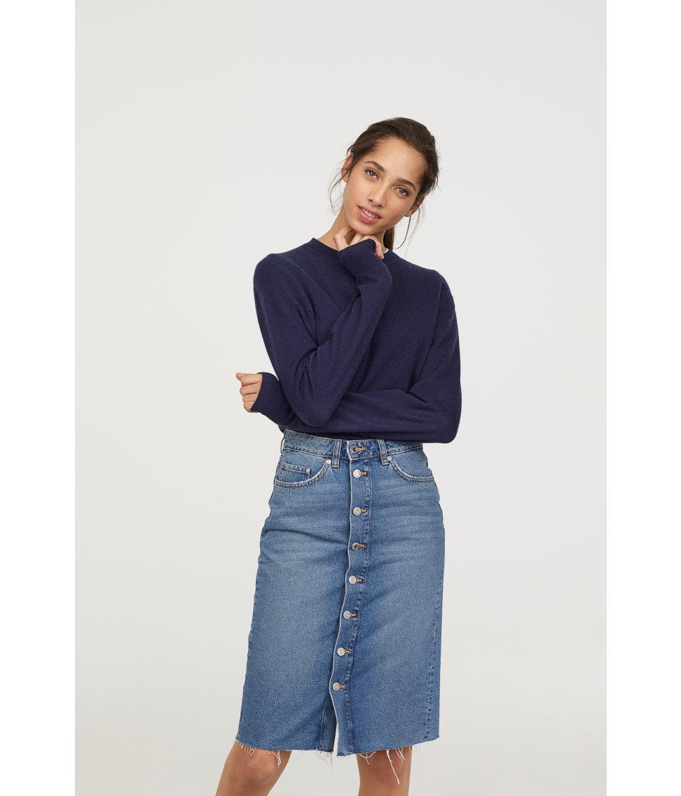 h&m knee length denim skirt