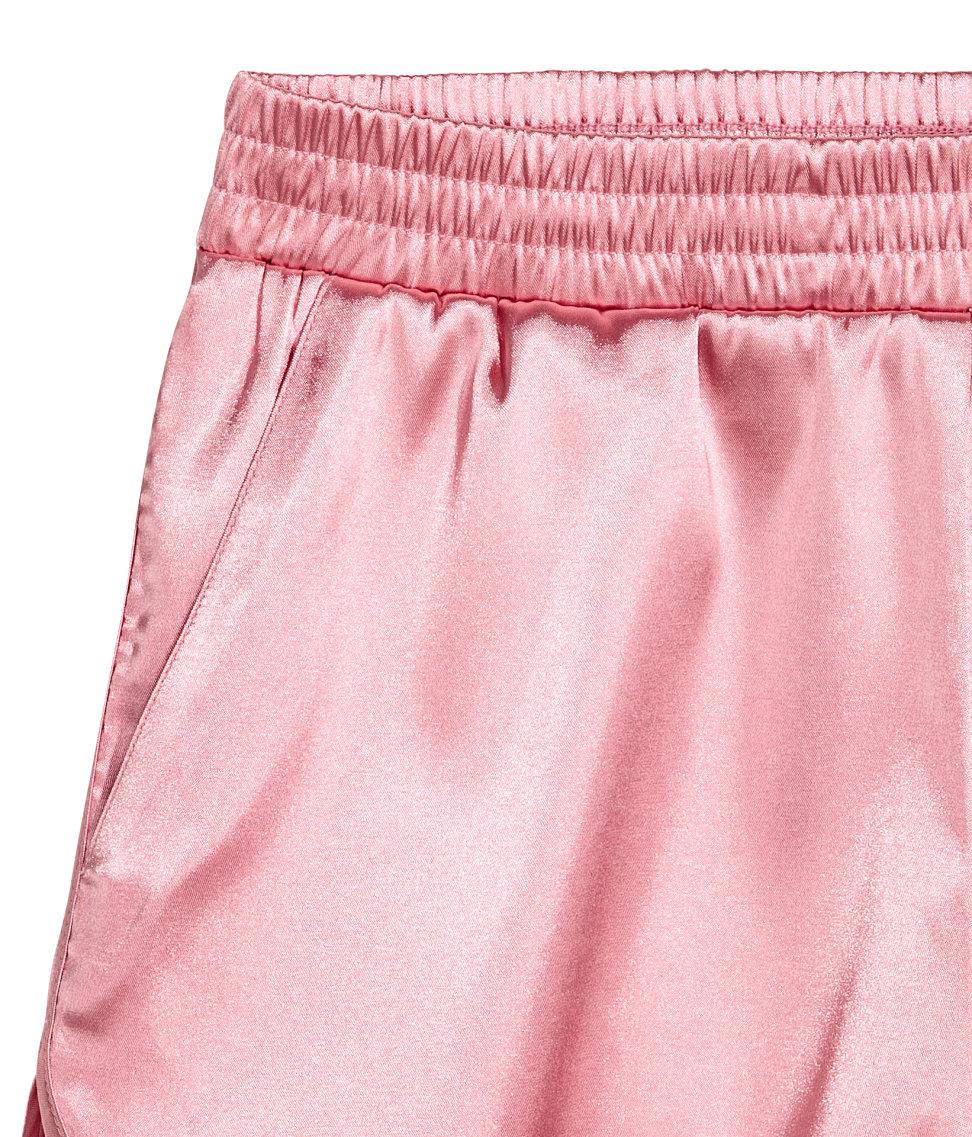 kurze Satin Shorts H&M pink Damen Kleidung Shorts Schnürshorts H&M Schnürshorts 