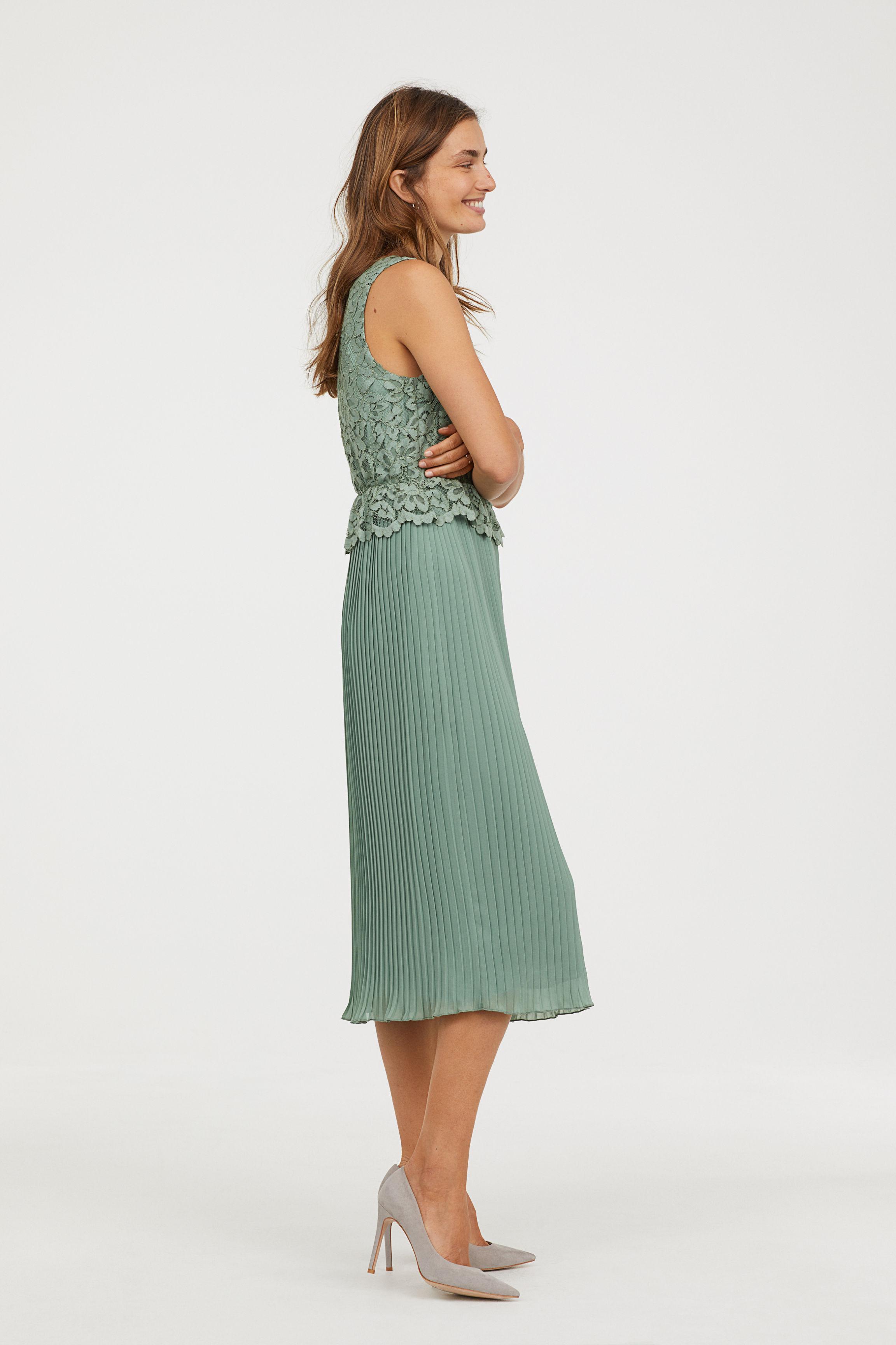 h&m pleated dress dusky green