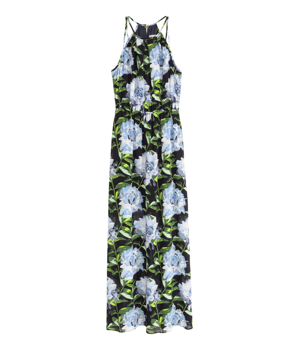 h&m black floral maxi dress