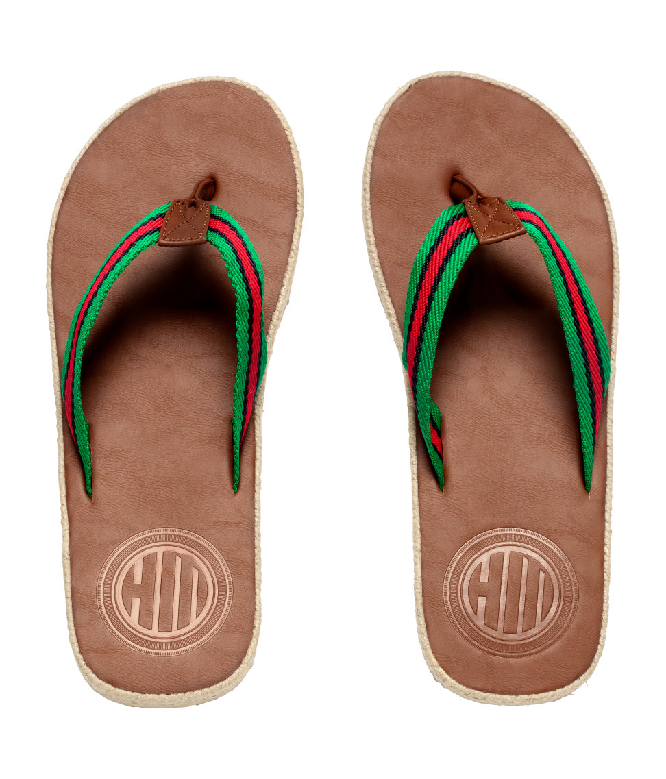 H&M Leather Flip-flops in Brown/Green Striped (Brown) for Men - Lyst