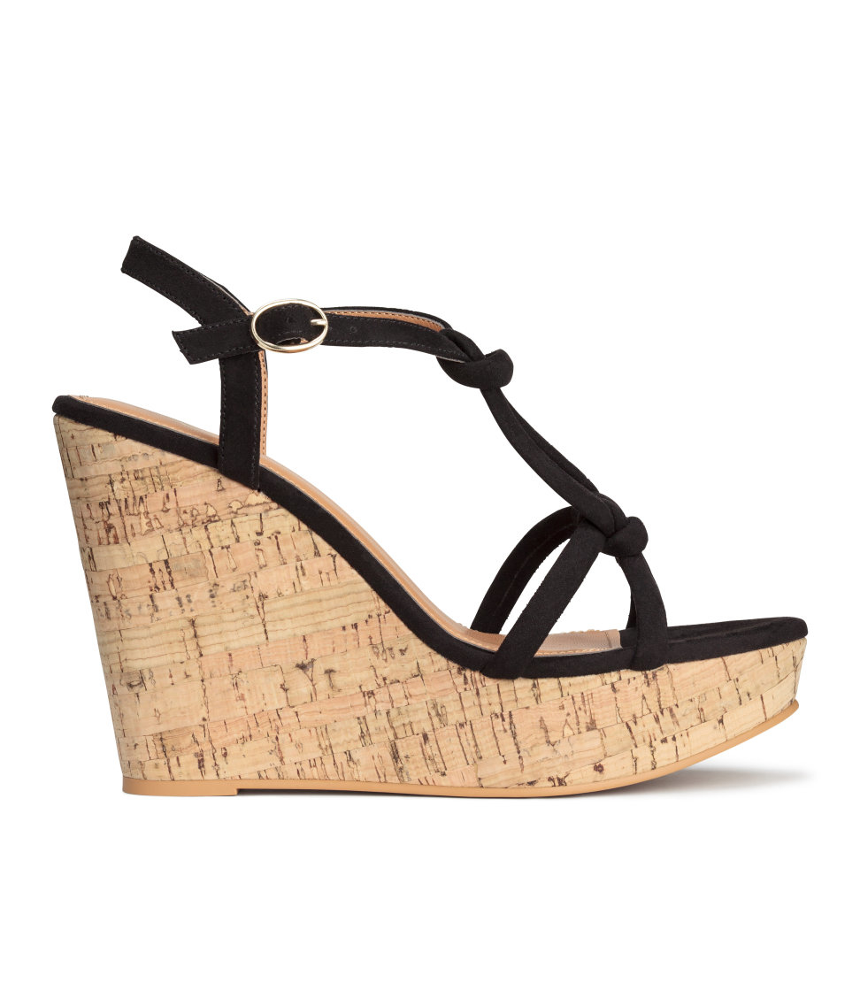 H&amp;M Suede Wedgeheel Sandals in Black Lyst
