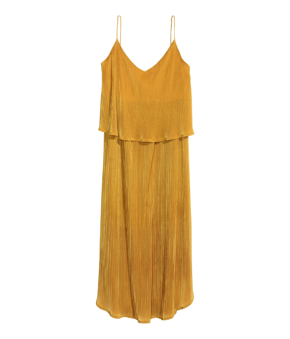 yellow pleated dress h&m