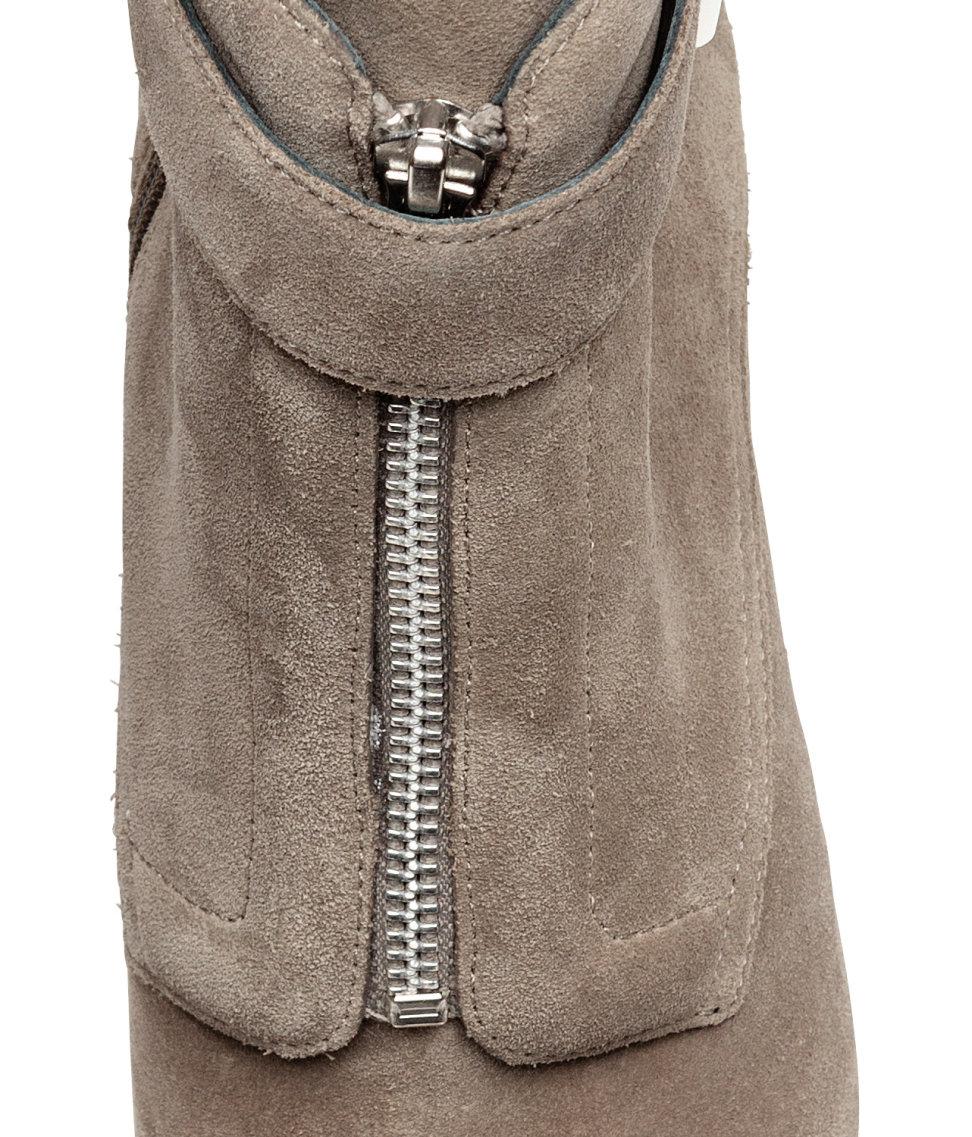 Lyst H&M Suede Kittenheel Boots in Brown