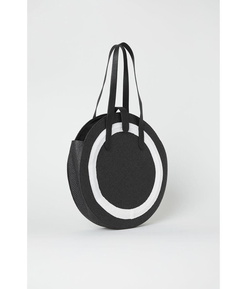 H&M Round Straw Bag in Black - Lyst