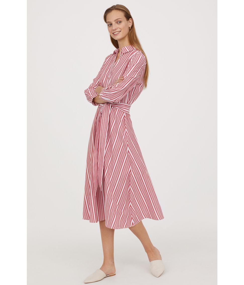 H&M Cotton Striped Shirt Dress in White/Red Striped (Red) | Lyst