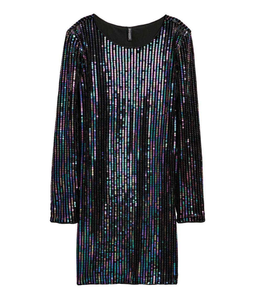 H&M Synthetic Sequined Velour Dress in Black - Lyst