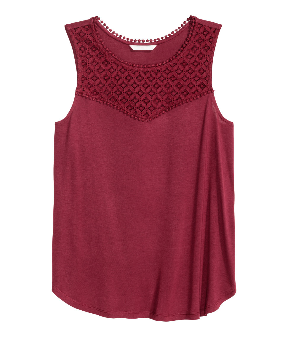 H&M Vest Top With Lace in Red | Lyst