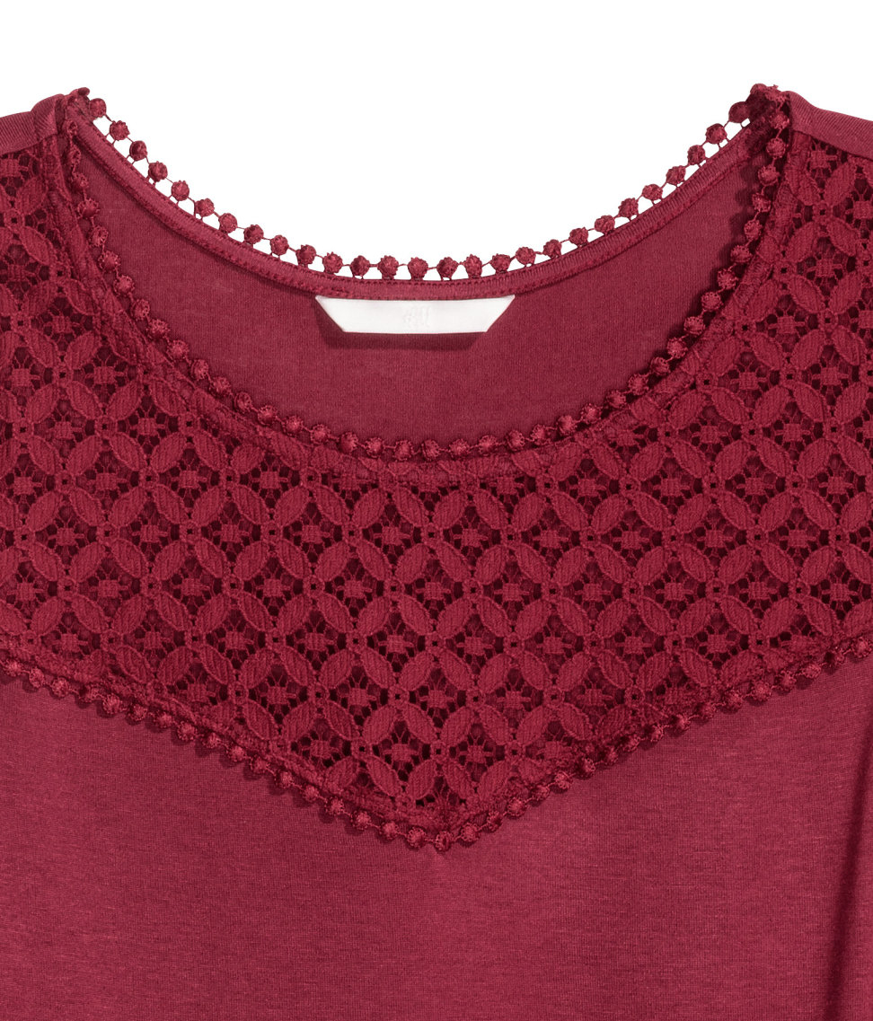 H&M Vest Top With Lace in Red | Lyst