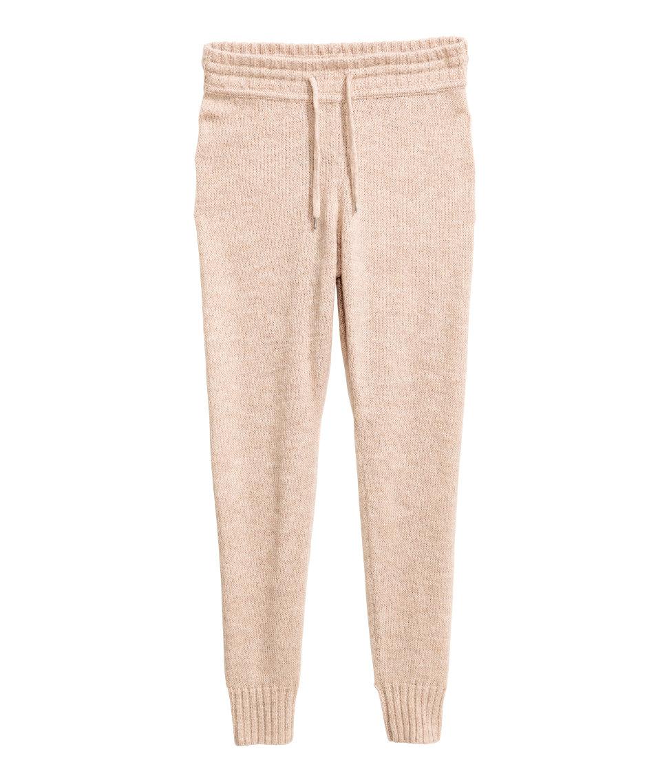 H\u0026M Wool Knitted Joggers in Light Beige 