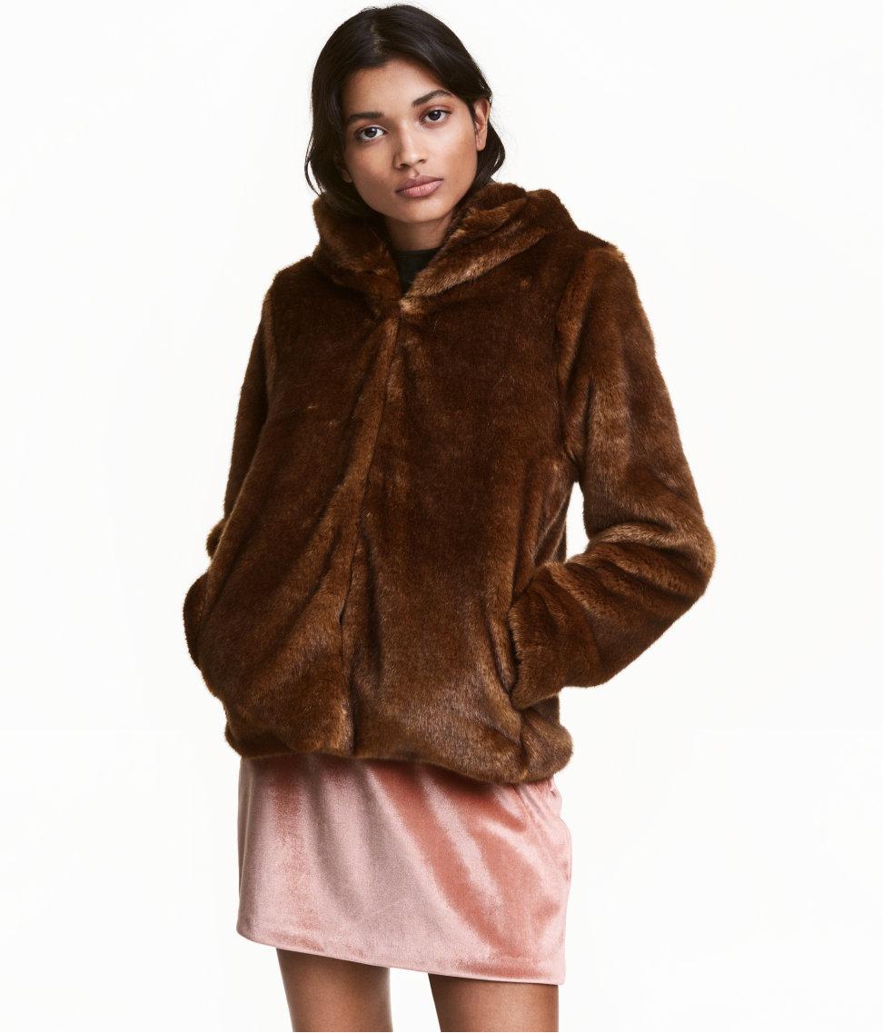 short brown faux fur jacket