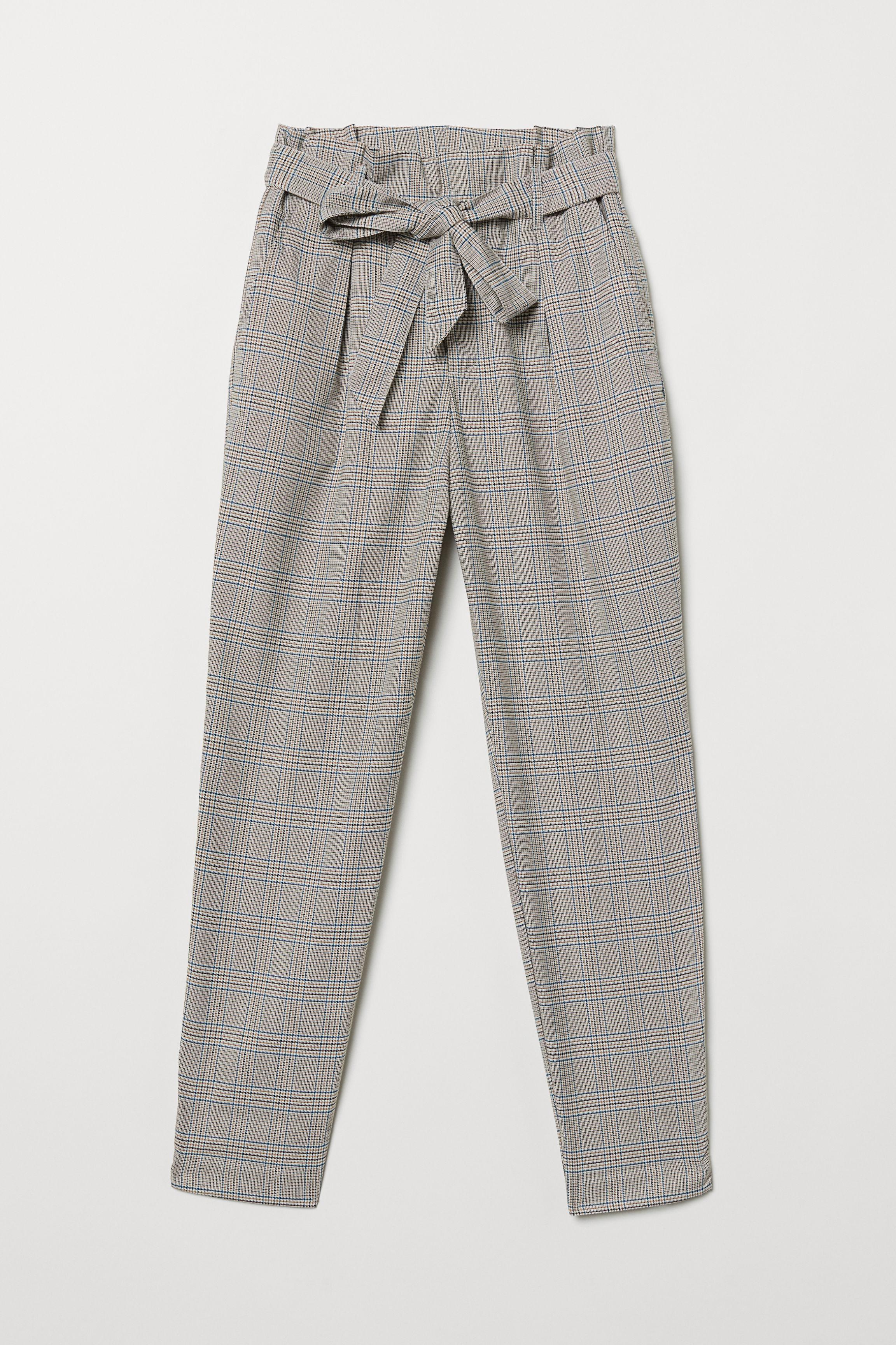 H&M Cotton Paper-bag Pants in Light Beige/Checked (Grey) - Lyst