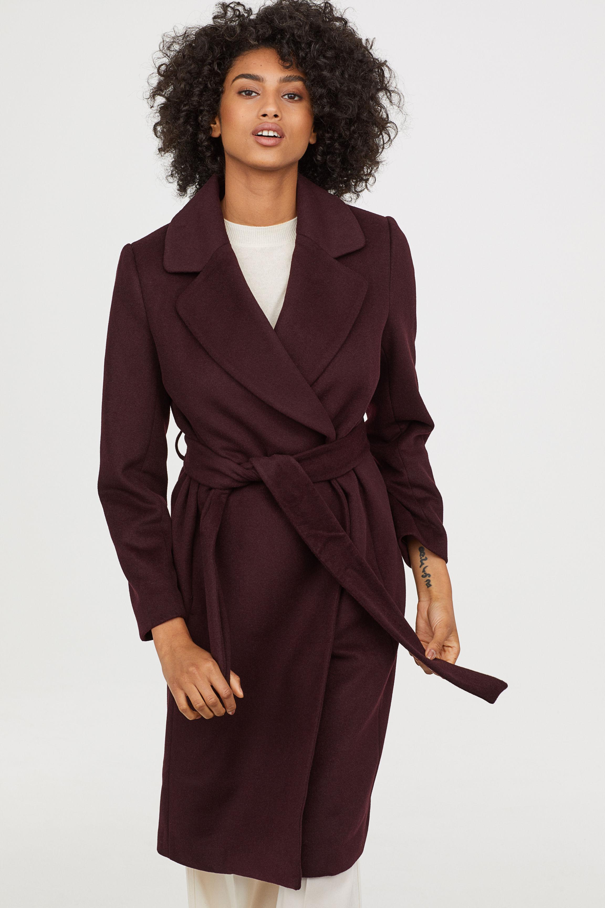 H&M Wool-blend Coat in Burgundy (Purple) - Lyst