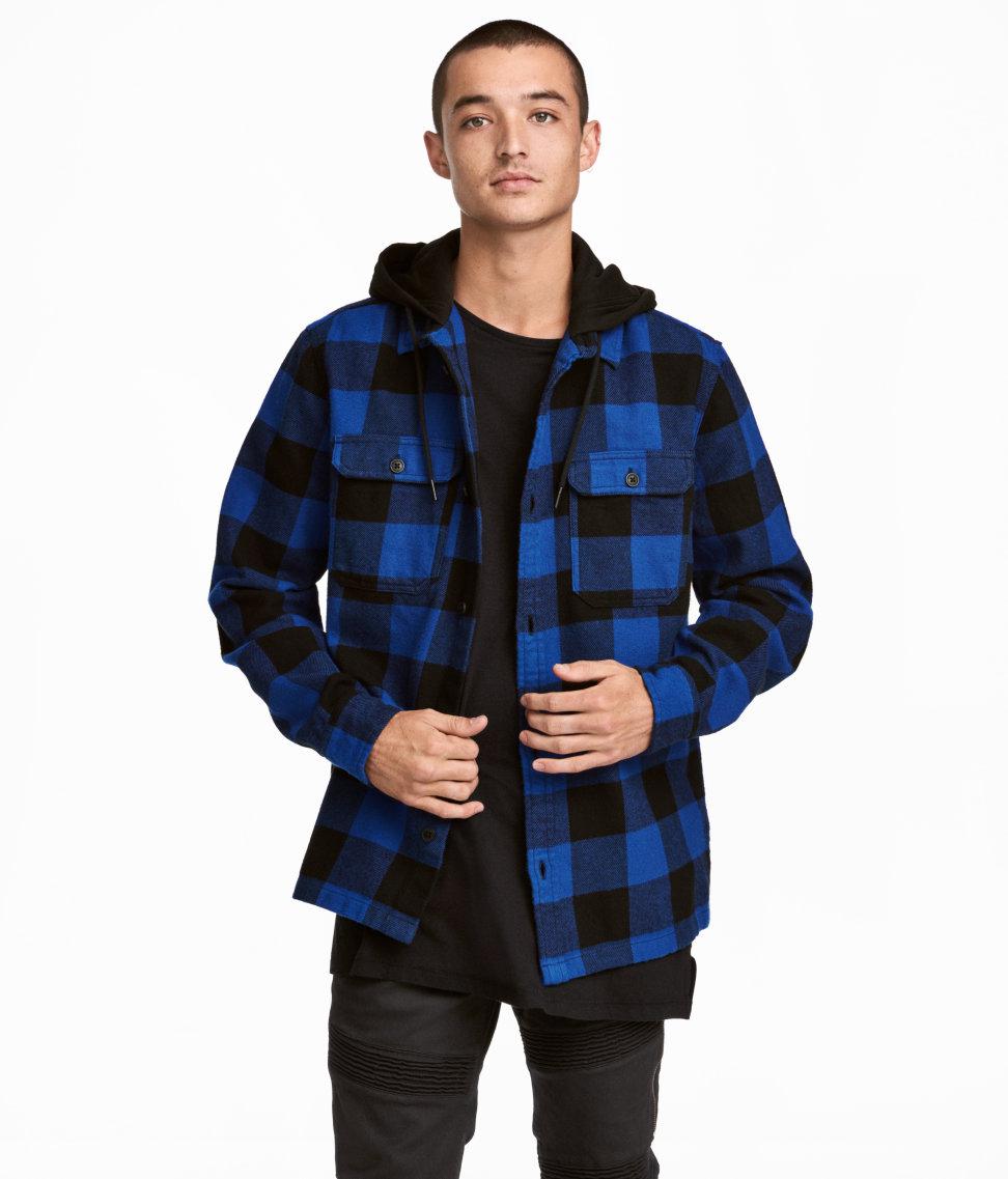 H&M Hooded Flannel Shirt in Blue for Men | Lyst