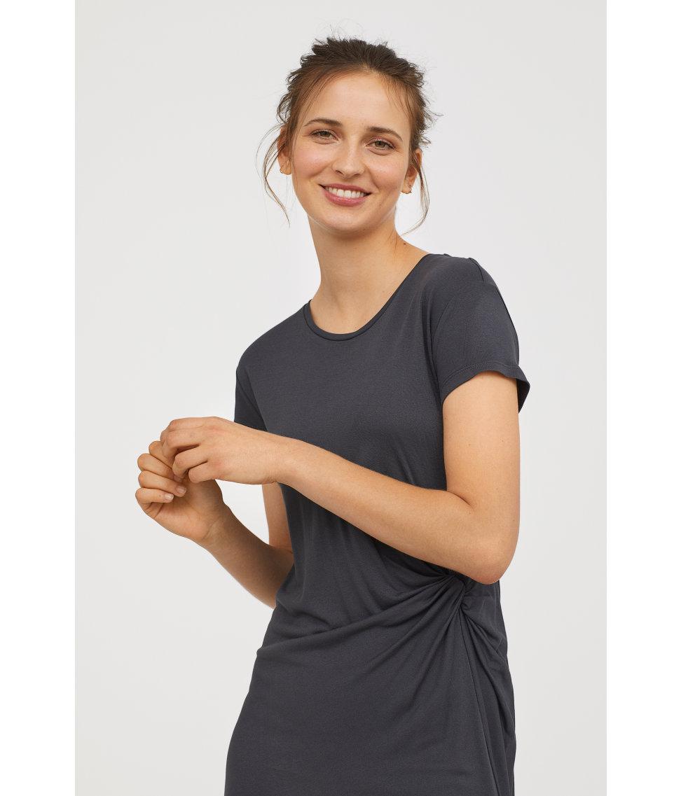 H M Synthetic Draped Jersey Dress In Dark Gray Gray Lyst