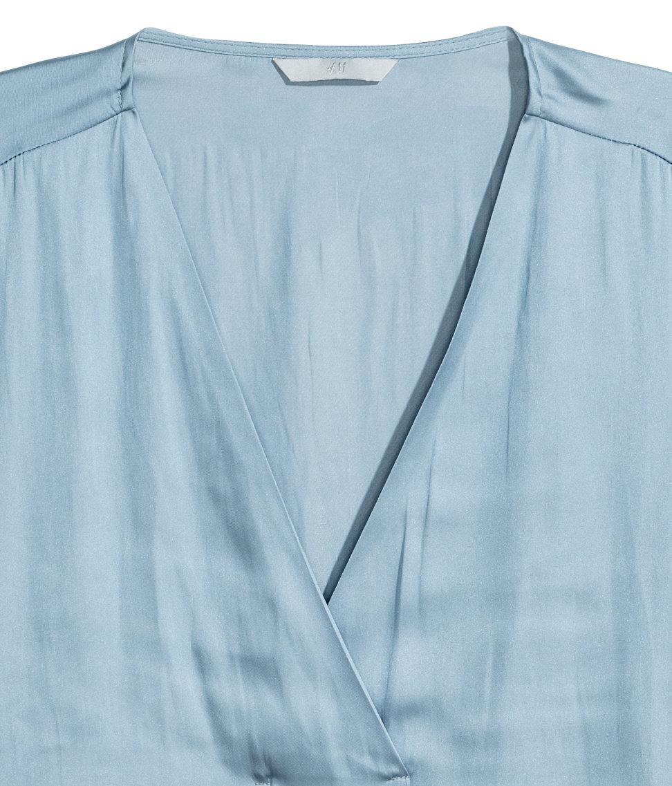 H&M Satin Blouse in Blue | Lyst