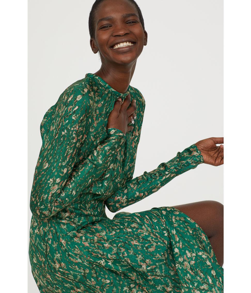 h&m green silk dress