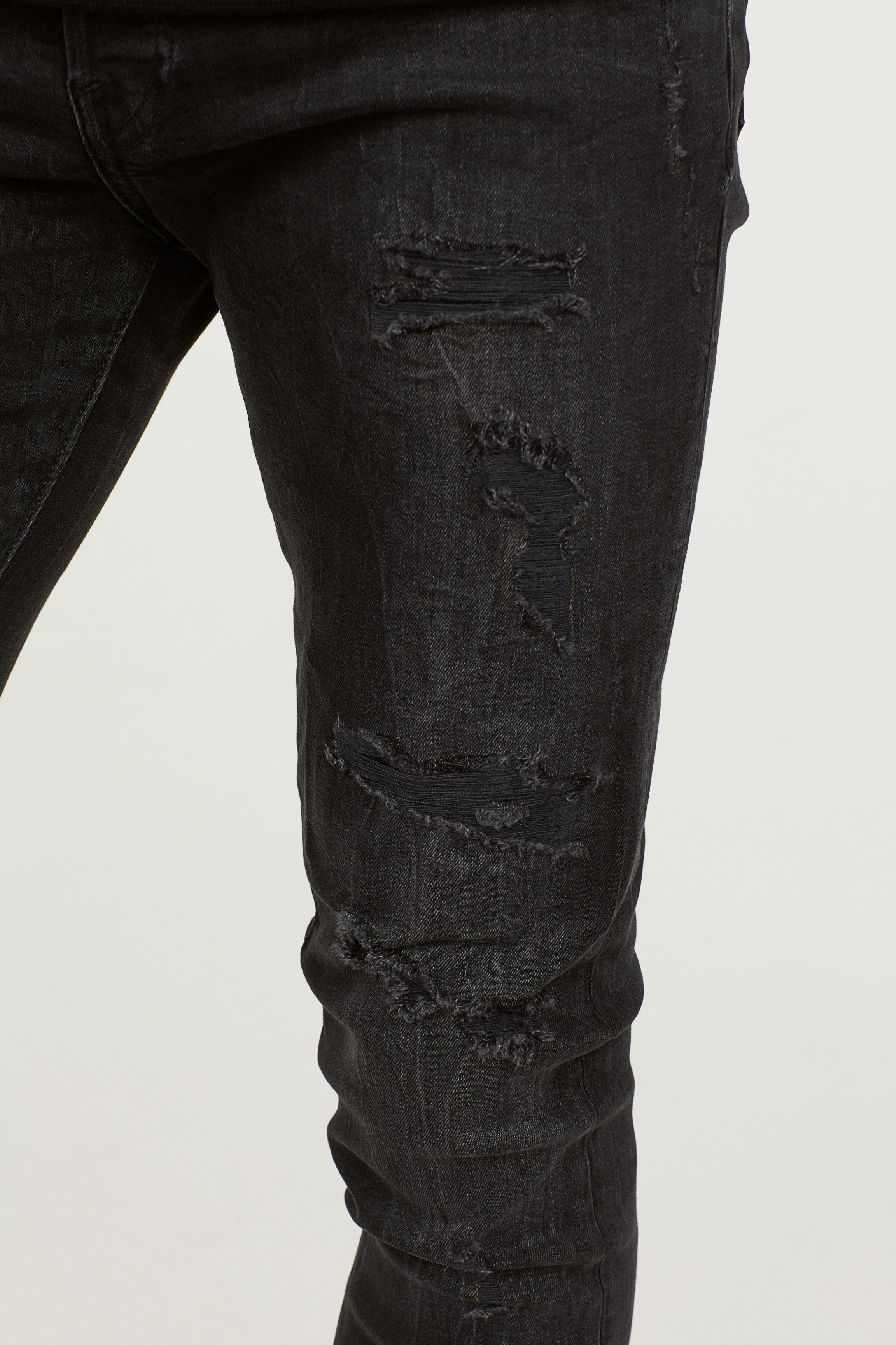 H&M Denim Trashed Skinny Jeans in Black for Men - Lyst