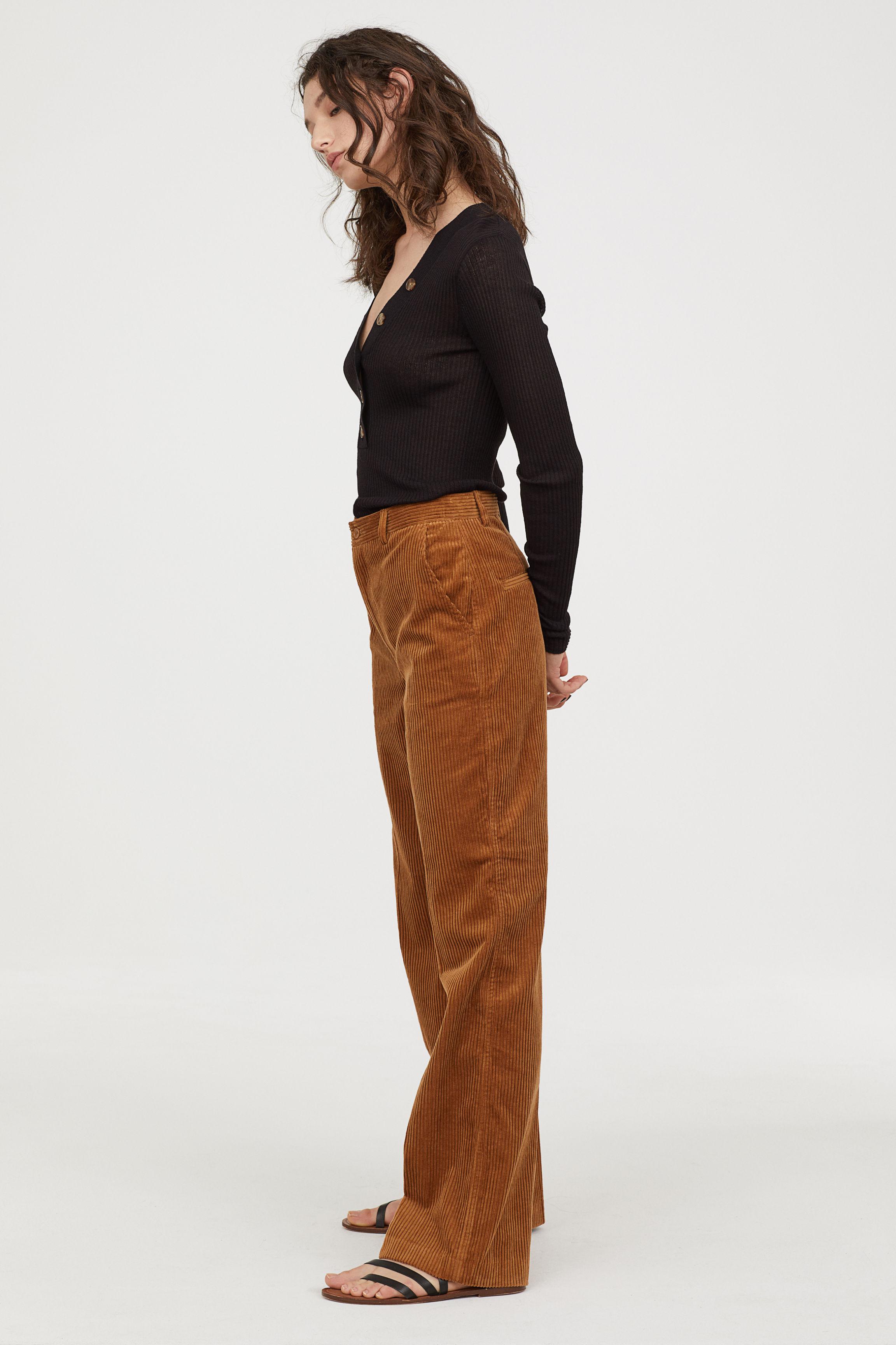 H&M Wide-leg Corduroy Pants in Brown | Lyst