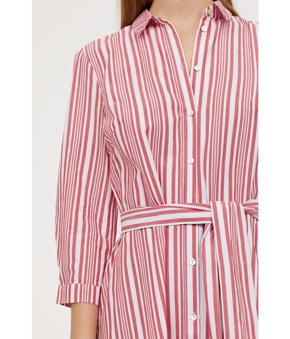 H&M Cotton Striped Shirt Dress in White/Red Striped (Red) | Lyst