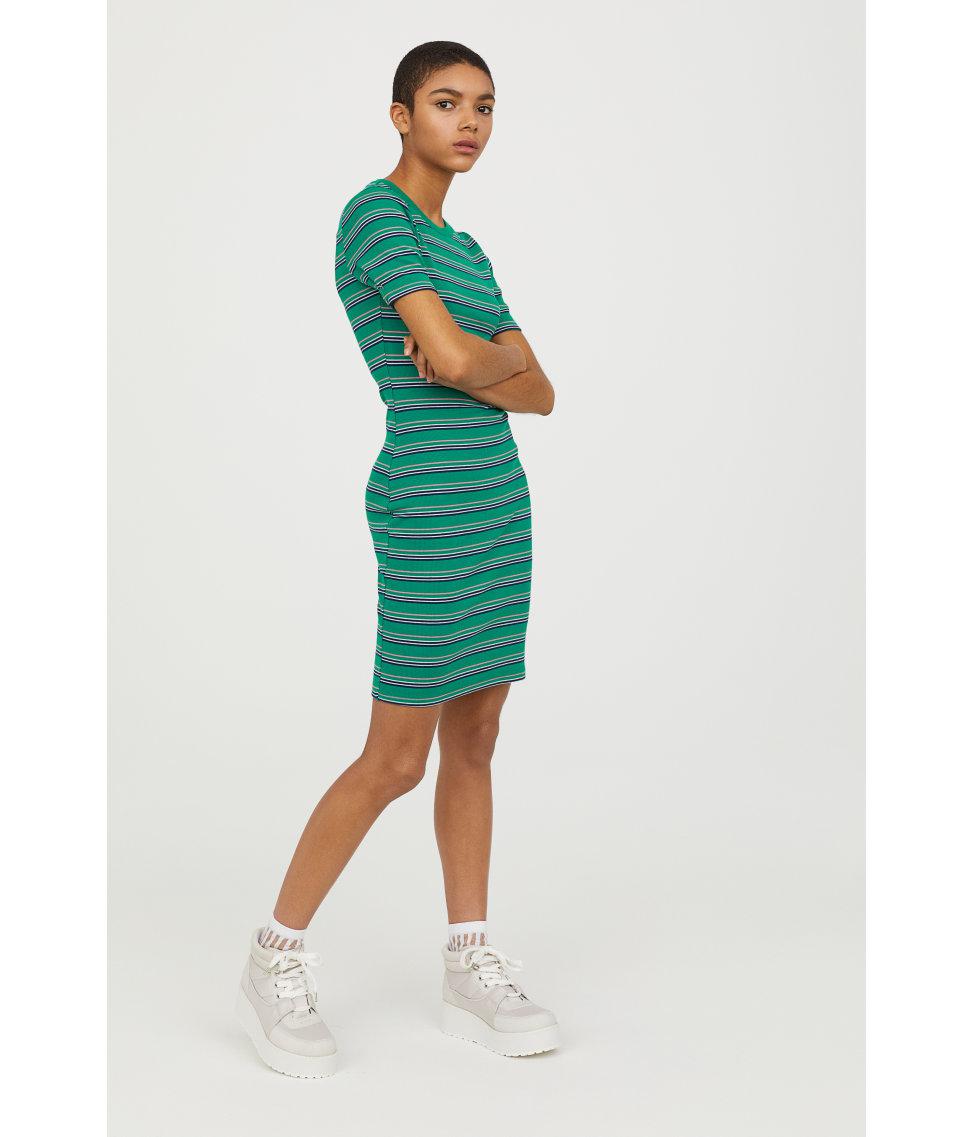 h&m green striped dress