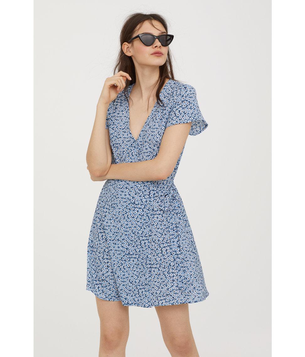 H&M Patterned Wrap Dress in Blue | Lyst