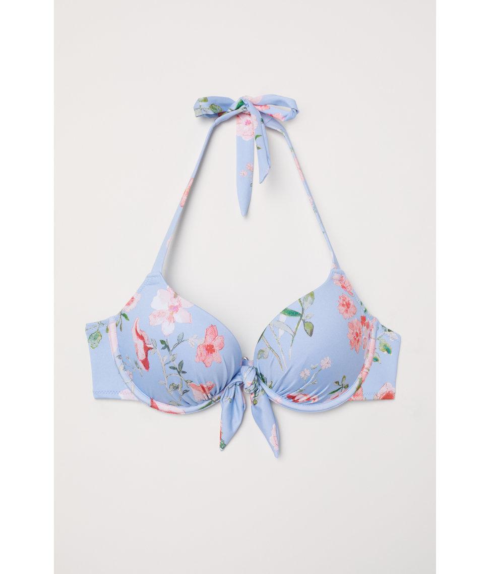 H&M Synthetic Super Push-up Bikini Top in Light Blue/Floral (Blue) - Lyst