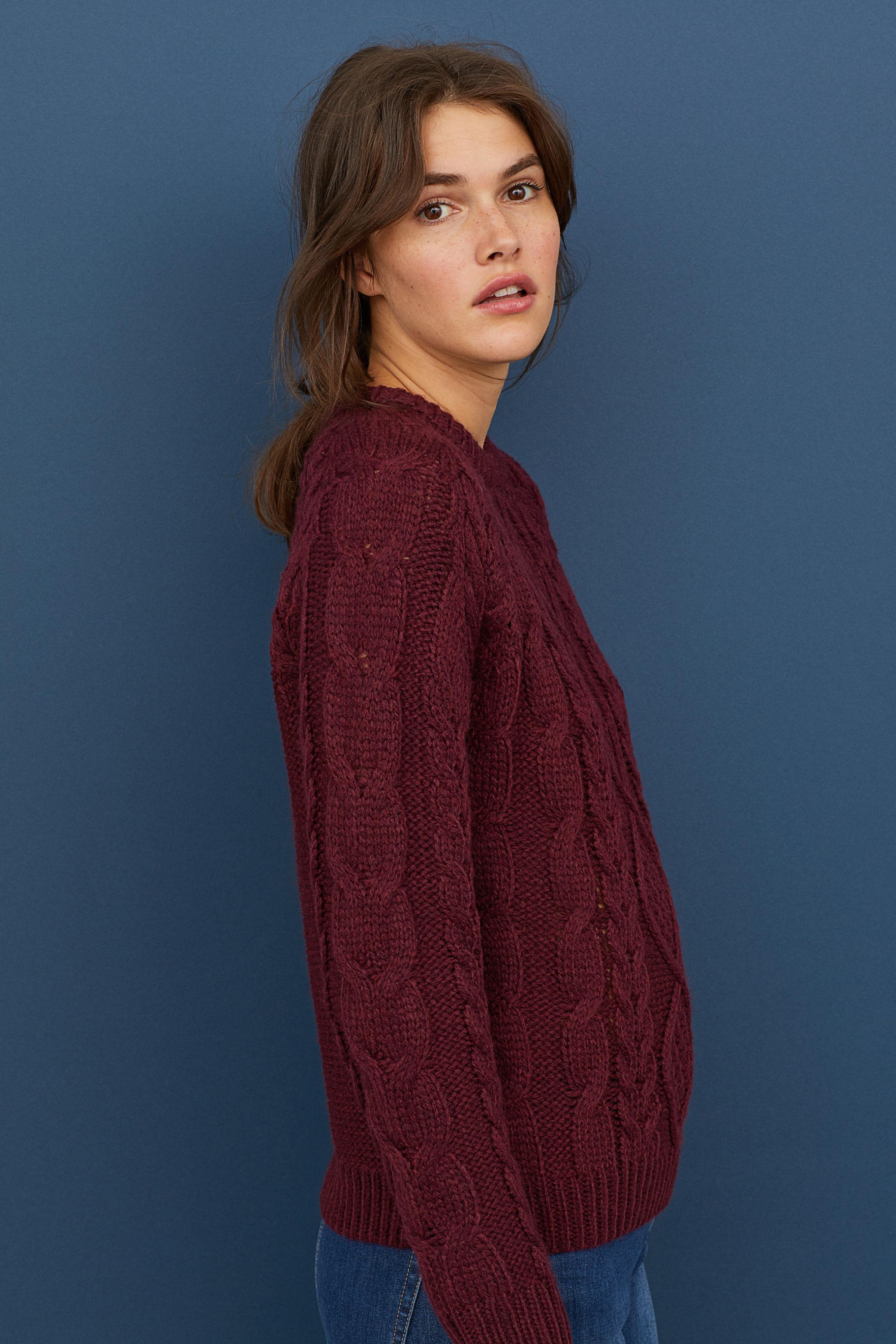 H&M Synthetic Cable-knit Sweater in Burgundy (Red) - Lyst