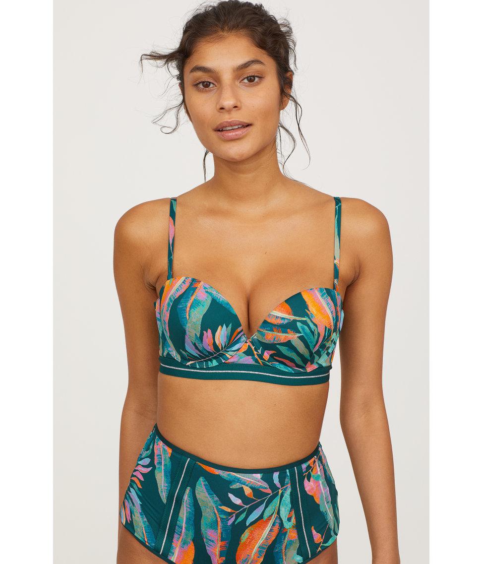 H&M Synthetic Super Push-up Bikini Top in Dark Green/Patterned (Green) |  Lyst