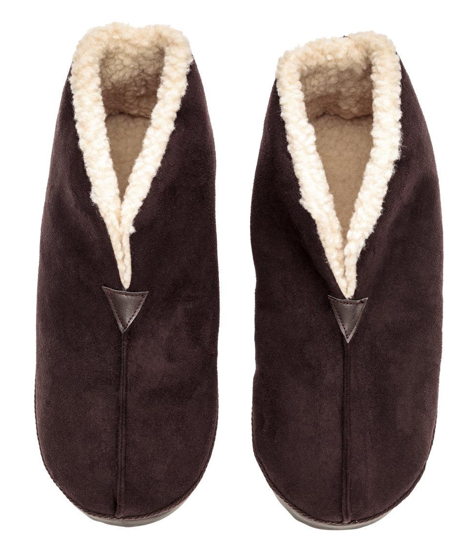 H&M Suede Pile-lined Slippers in Dark Brown (Brown) for ...