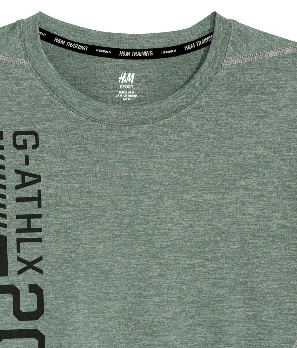 H M Synthetic Short Sleeved Sports Top In Khaki Green Green For Men Lyst