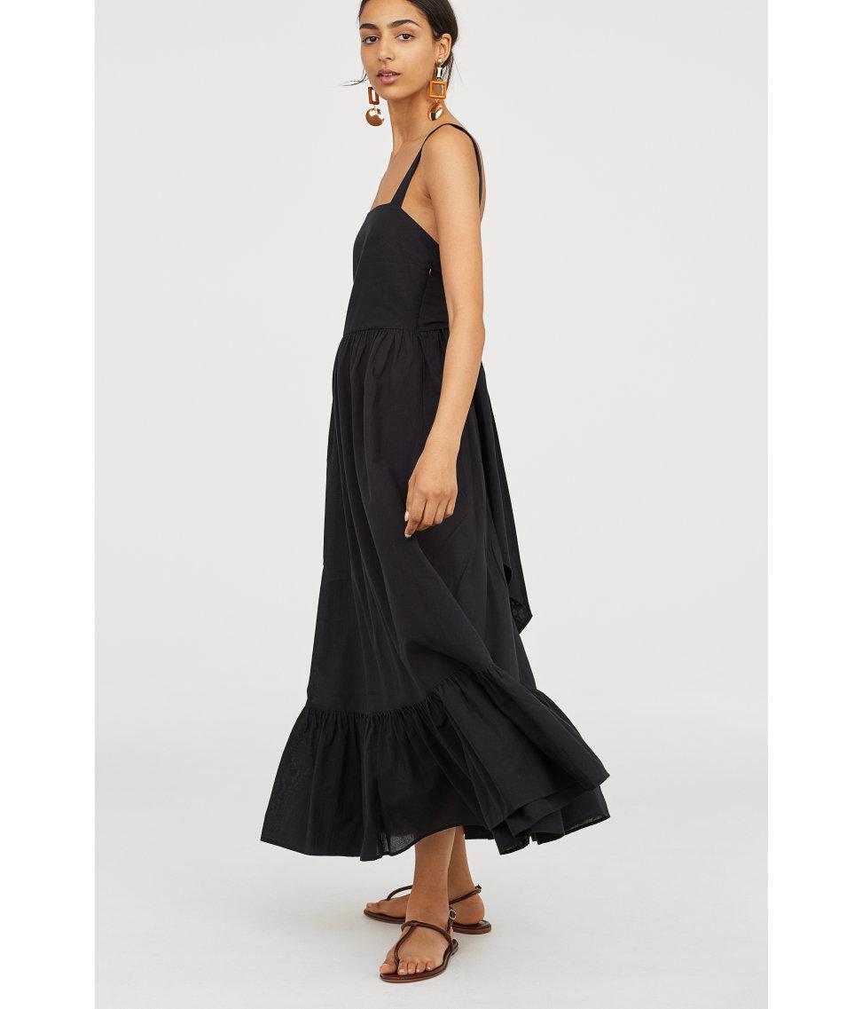 H&M Cotton Maxi Dress in Black | Lyst