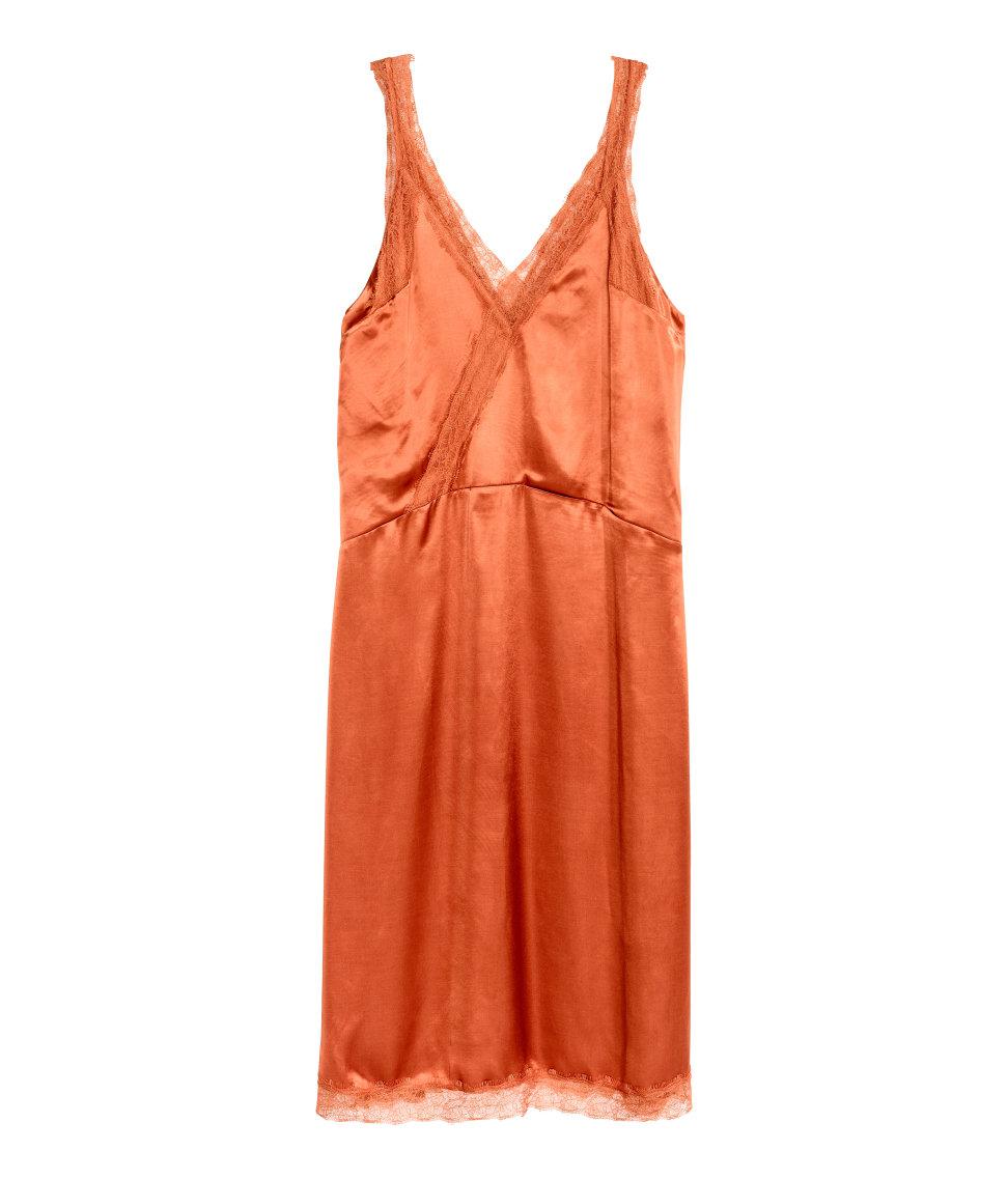 h&m orange satin dress