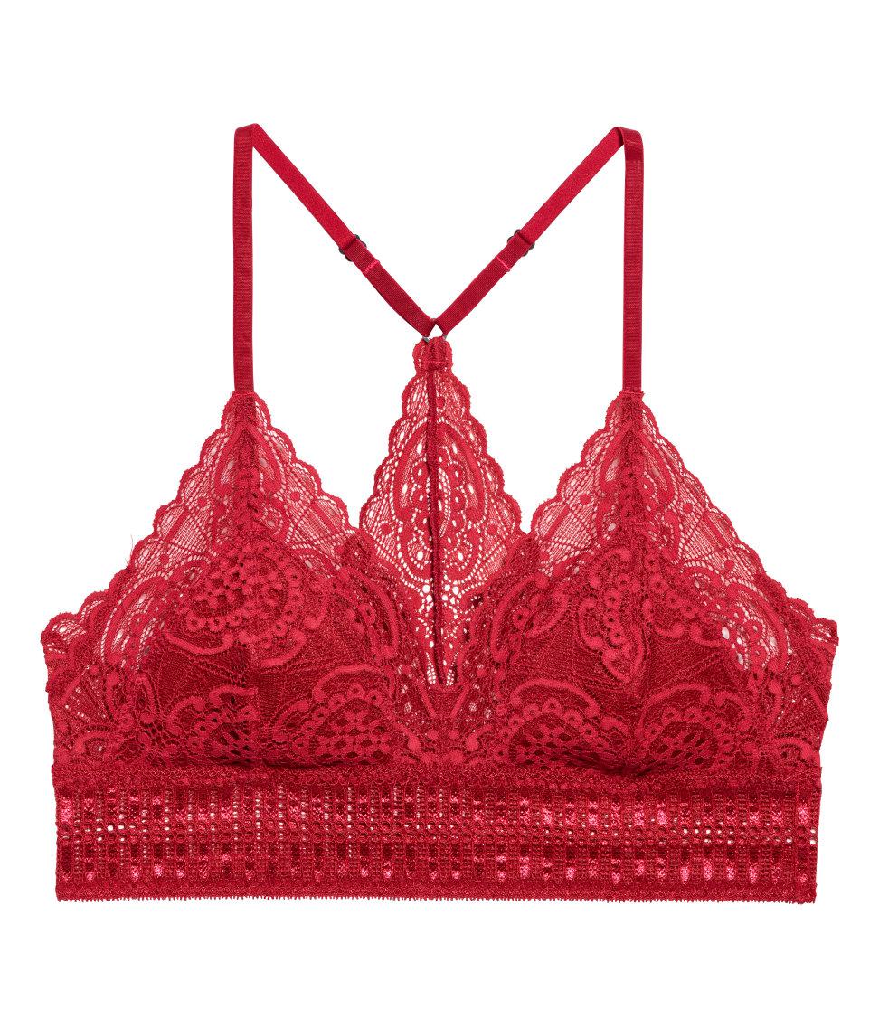 Lyst H&M Lace Bralette in Red