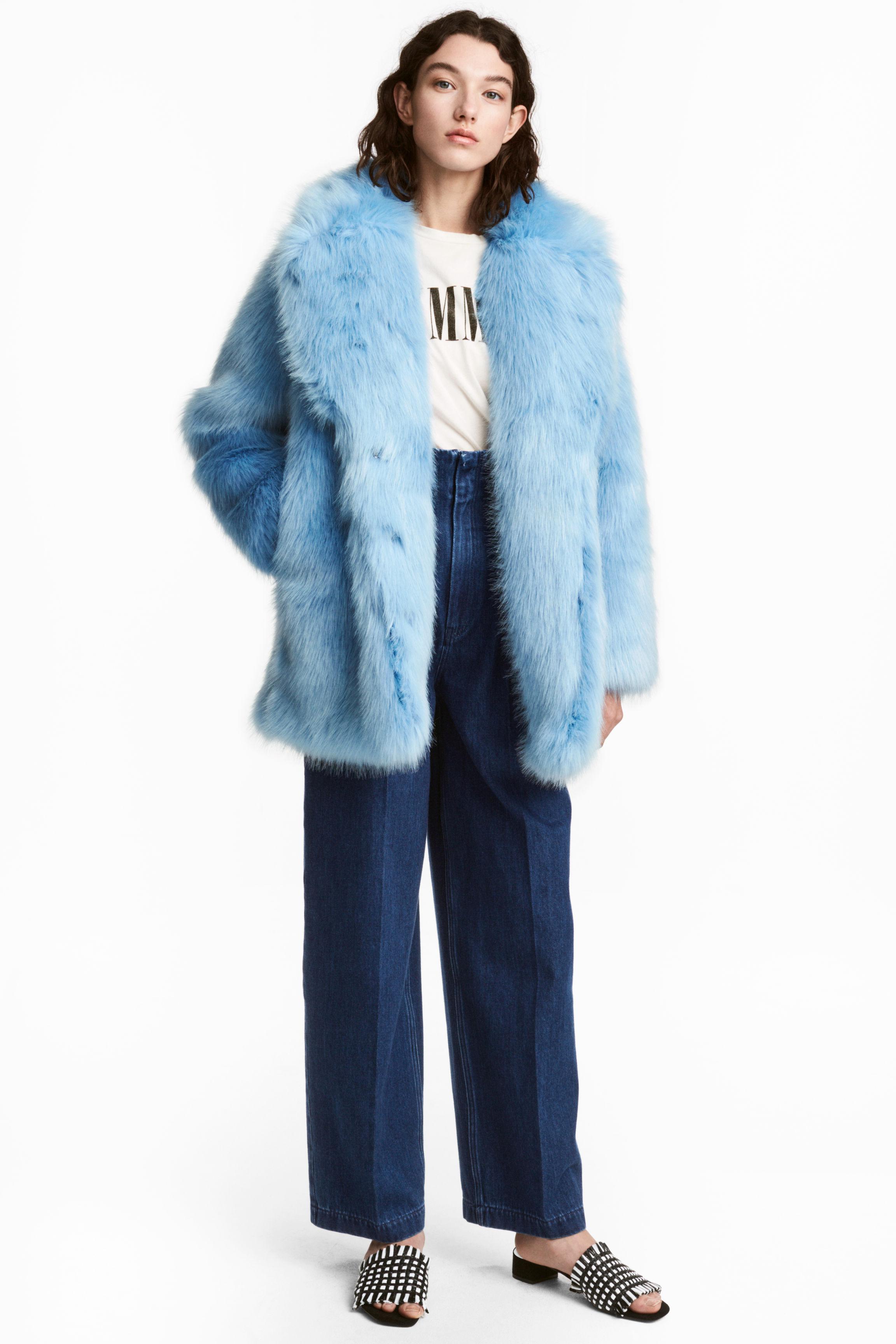 H&M Faux Fur Jacket in Blue | Lyst Canada