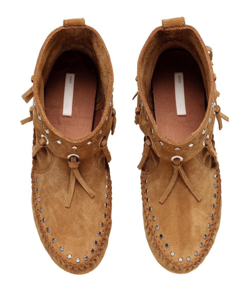H&M Suede Moccasin Ankle Boots in Camel (Brown) Lyst H&M Suede Moccasin Ankle Boots in Camel (Brown) Lyst