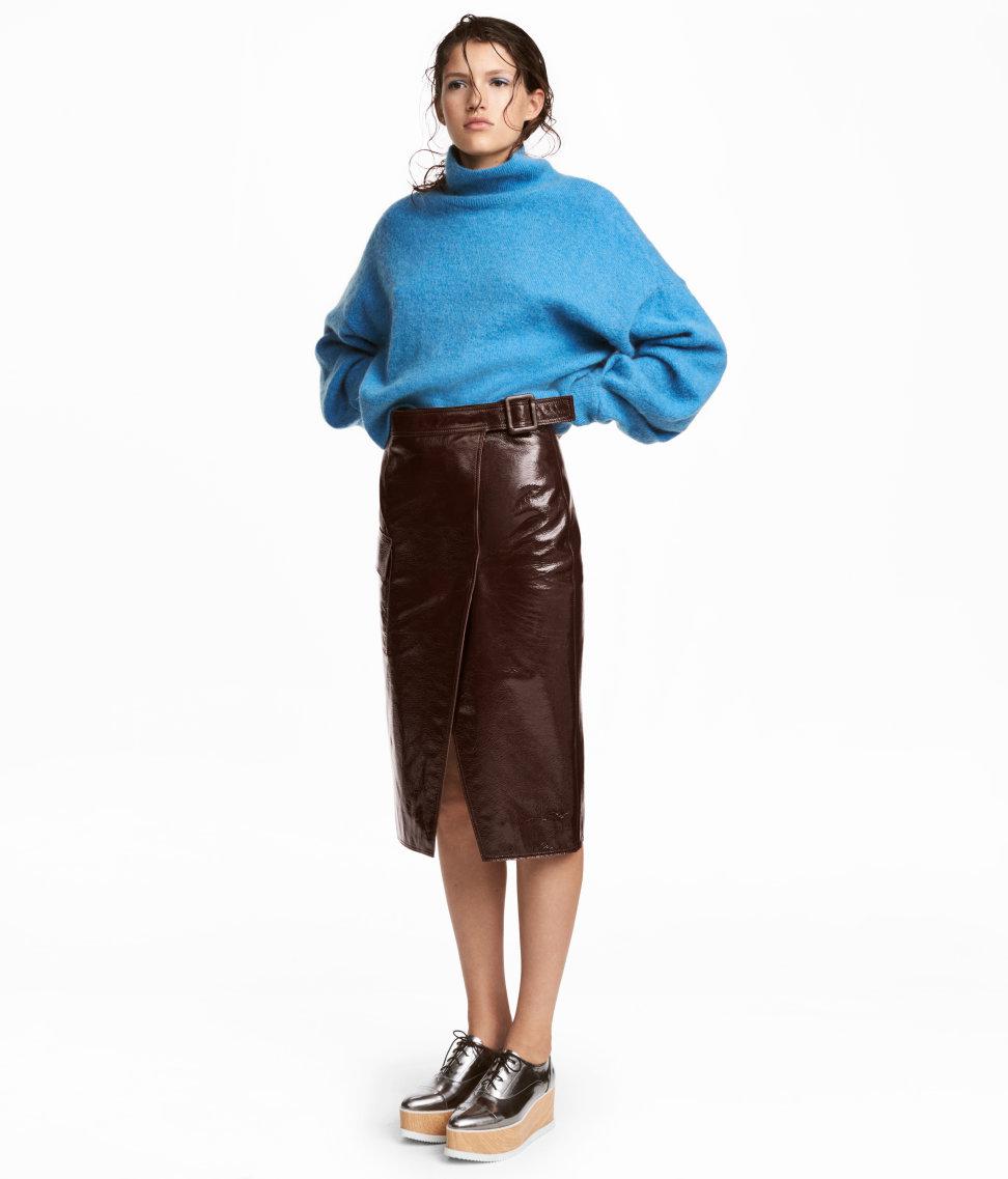H&M Patent Leather Skirt in Brown | Lyst
