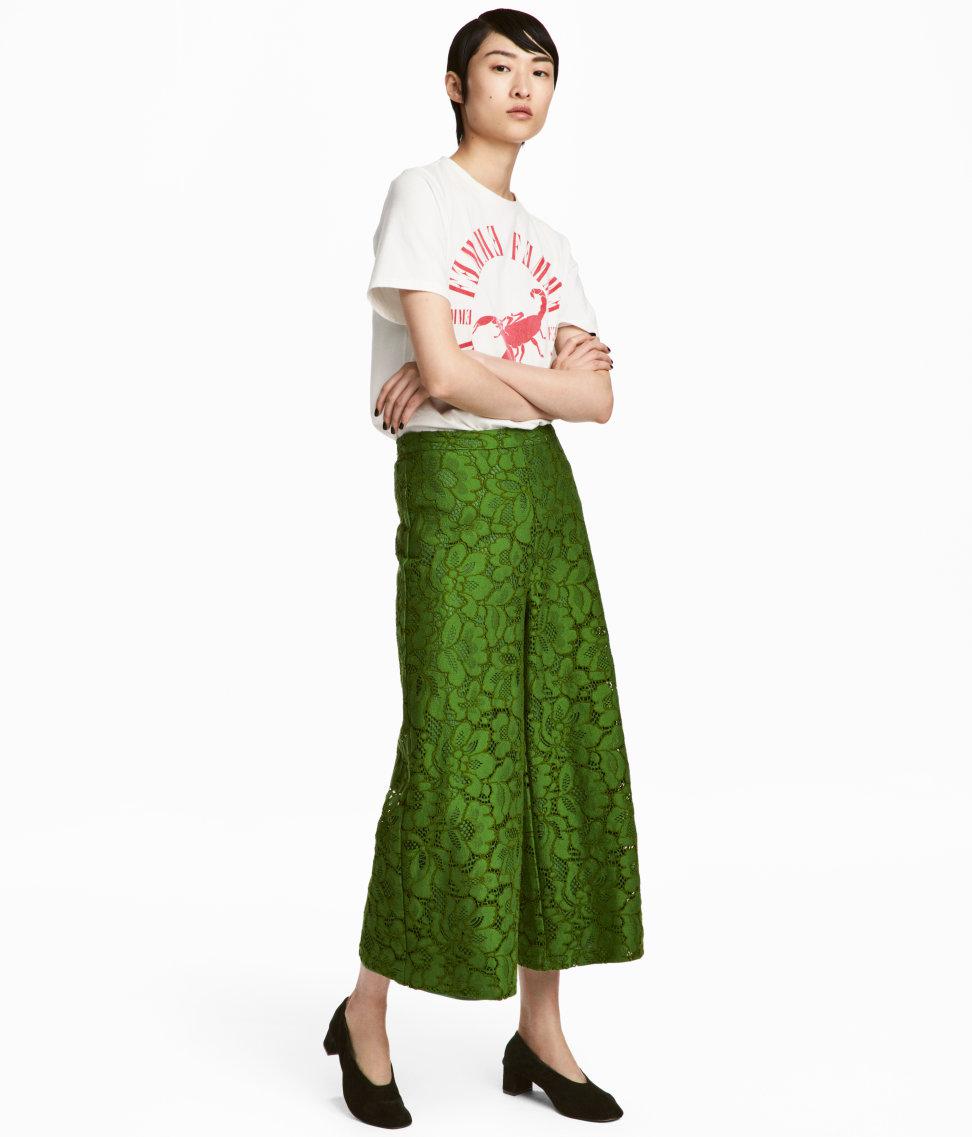 H&M Lace Culottes in Green | Lyst