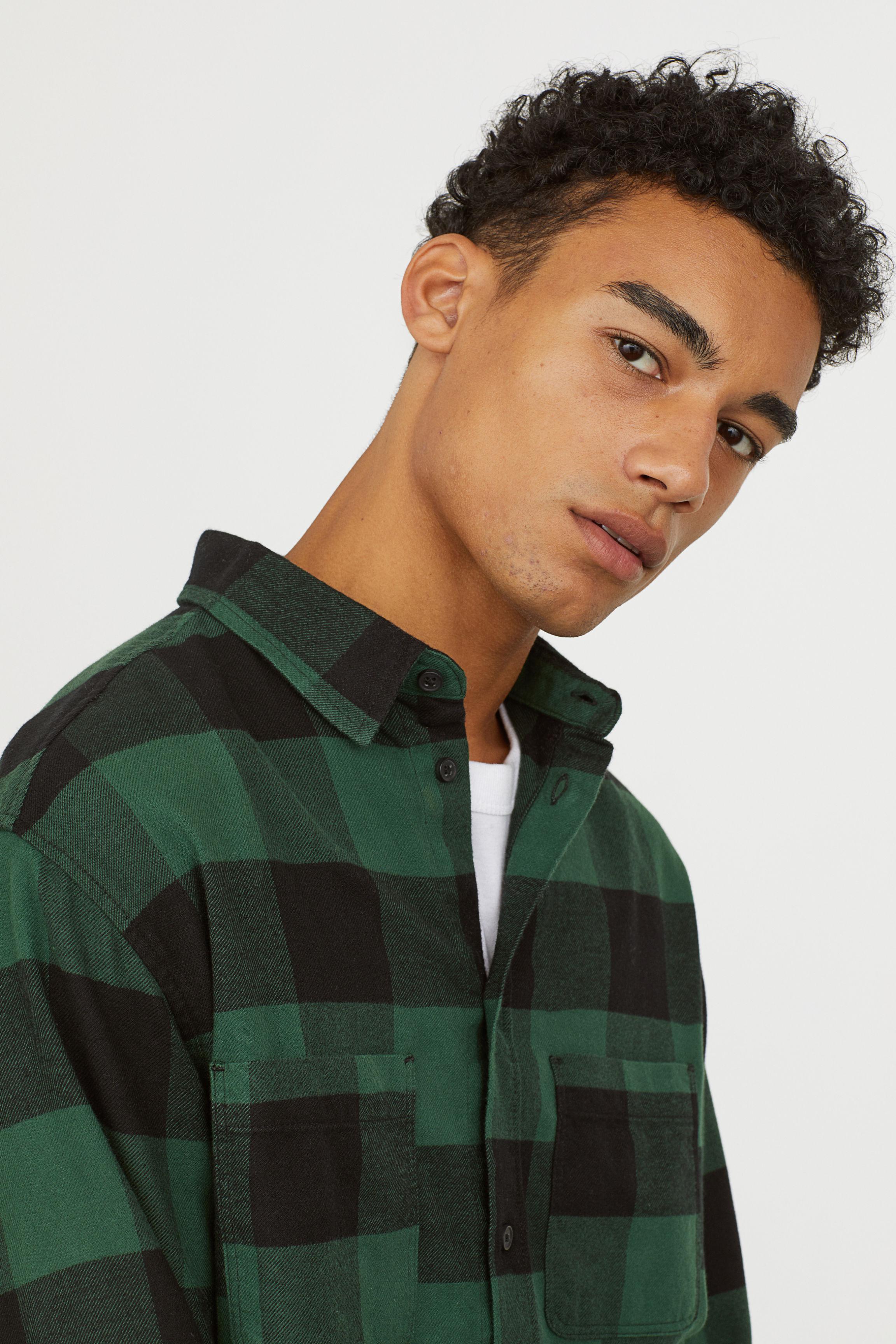 H&M Cotton Flannel Shirt in Green for Men | Lyst UK