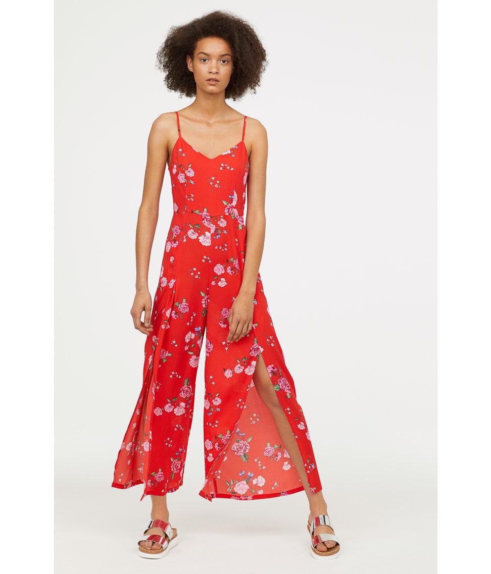 red patterned jumpsuit