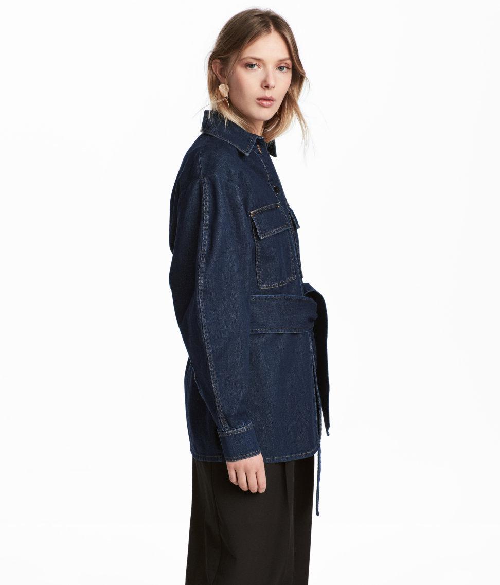 tie belt denim shirt