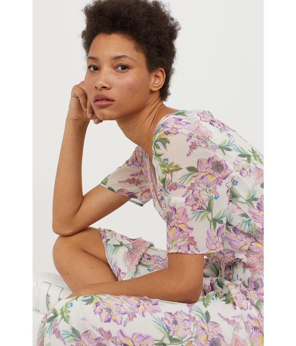 h&m v neck chiffon dress