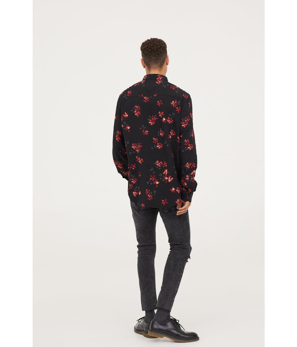 H&M Synthetic Viscose Shirt in Black/Flowers (Black) for Men - Lyst