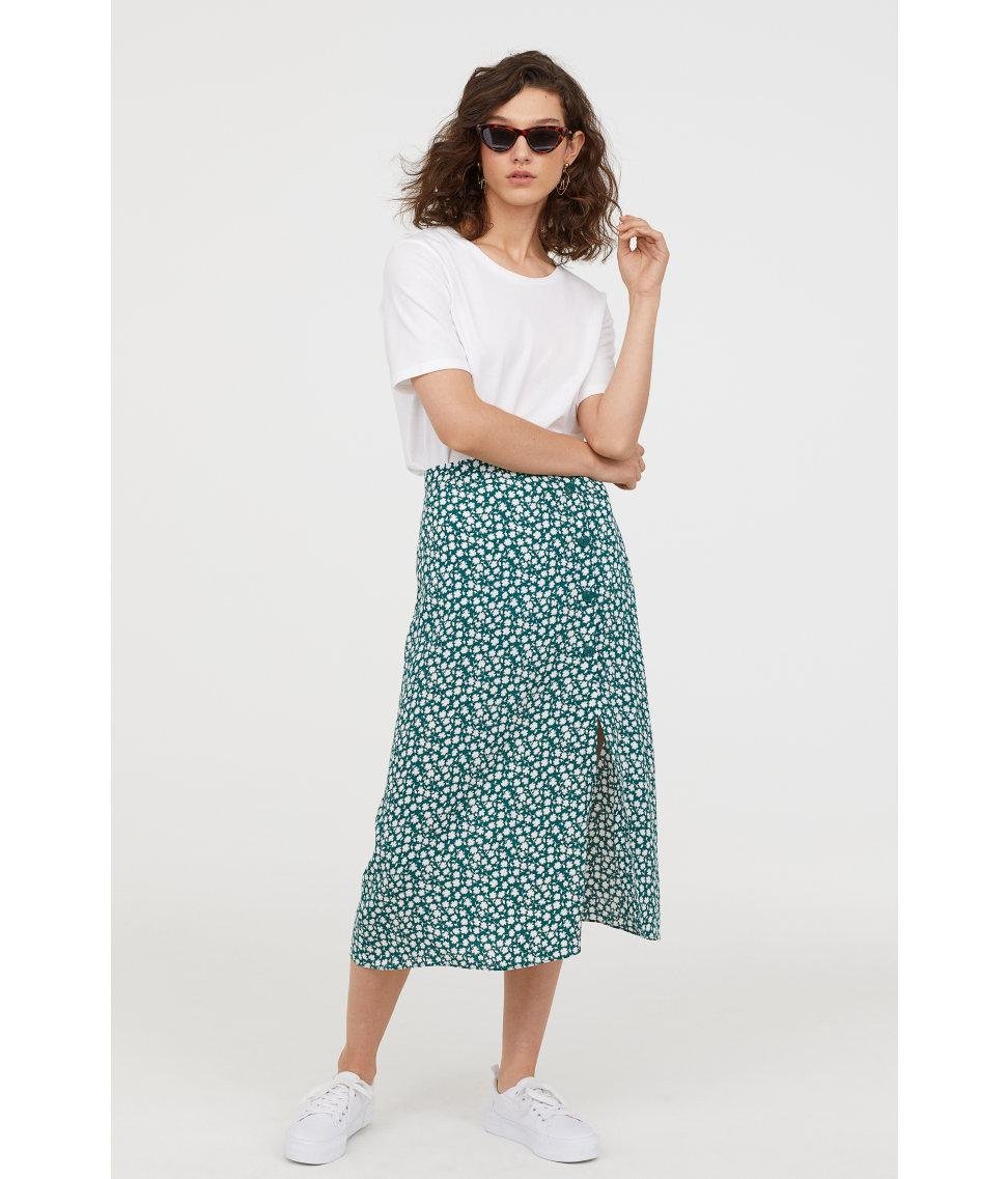 blue green midi skirt