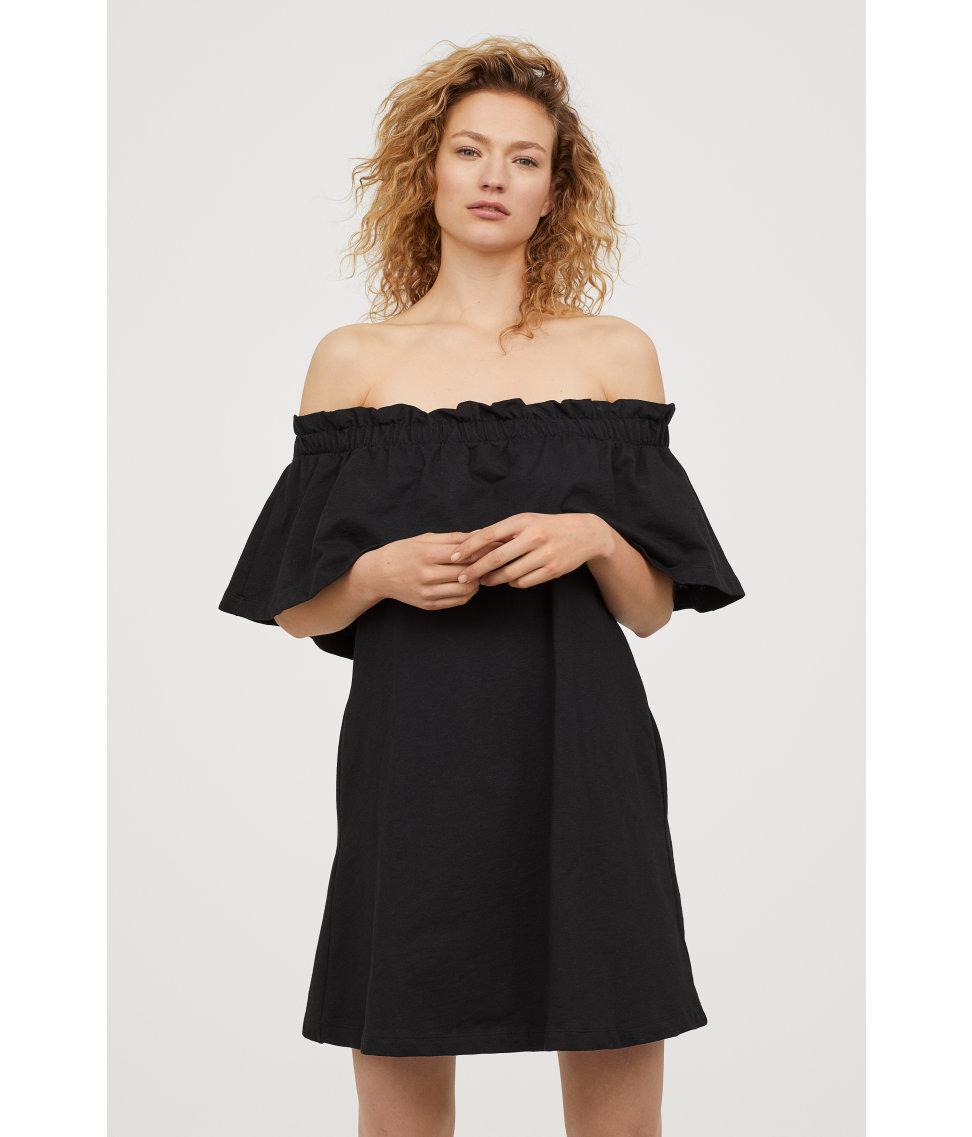 H/&M Black L Rose Printed Off The Shoulder Top